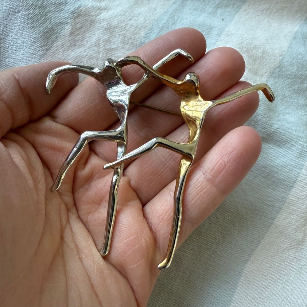 Vintage Abstract Gold & Silver Tone Metal The Dancers Metal Brooch
